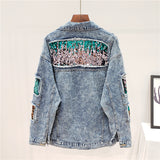 MONICA DIZO HANDMADE RIPPED DENIM JEAN WOMEN JACKET WITH SEQUINS - boopdo