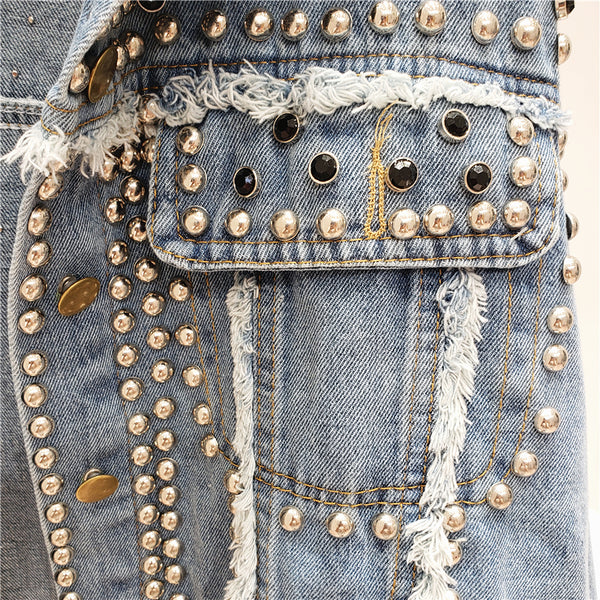 SHILO ROCKO RETRO OLD FASHION STYLE DENIM JEAN WOMEN JACKET WITH RIVET - boopdo