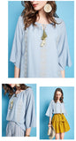 ARTKA EMBROIDERED TASSEL TIE BLOUSE IN BLUE - boopdo