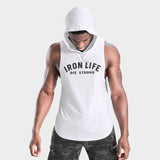 IRON LIFE DIE STRONG SPORTSWEAR TRAINING HOODED TANK TOP T SHIRTS - boopdo