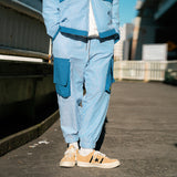 KIKO GORLA STRIPED SEERSUCKER CASUAL JOGGER PANTS IN BLUE - boopdo