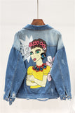 JOYA PALF HANDMADE HAWAII GIRL RIPPED DENIM JEAN COAT WITH RHINESTONE - boopdo