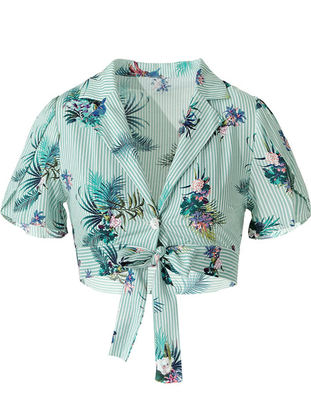 SINCE THEN TIE FRONT CROP TOP AND MATCHING TROUSERS IN TROPICAL PRINT - boopdo