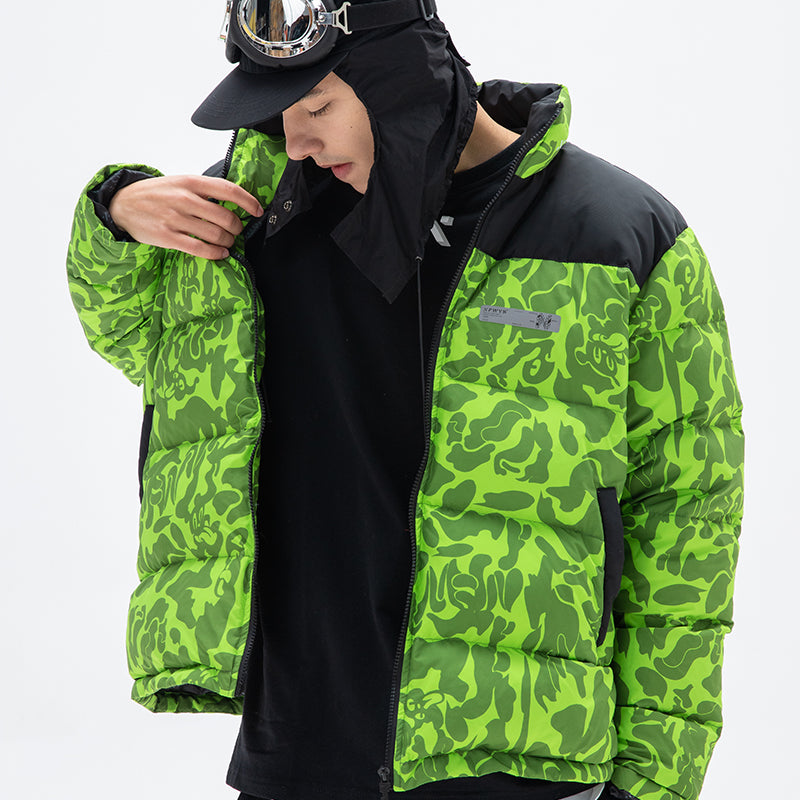 NFWYS FIZOLA HOLOGRAPHIC HIGH NECK BOMBER JACKET IN GREEN CAMO BOOPDOCOM