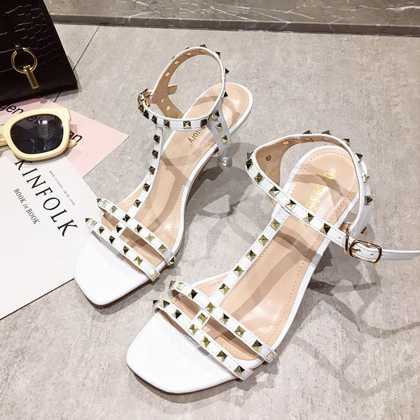 BOOPDO DESIGN STUDDED CLEAR HEELED SANDALS - boopdo