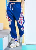 MAXMARTIN BLUE JOGGER PANTS WITH LOGO AND HEART PATCHED - boopdo