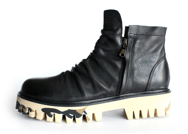 JINIWU VANGUARD BOOPDO STYLE THICK SOLED OIL WAX LEATHER BOOTS IN BLACK WITH DOUBLE ZIPPER - boopdo