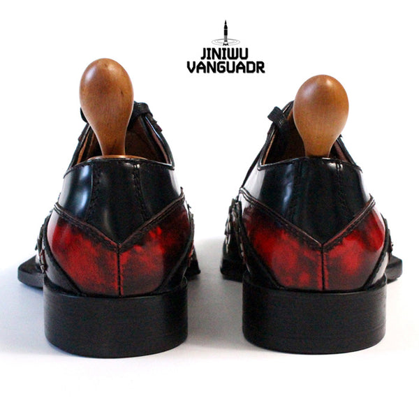 JINIWU VANGUARD HANDMADE RED CHERRY BLOSSOM PRINT SHOES IN BLACK - boopdo