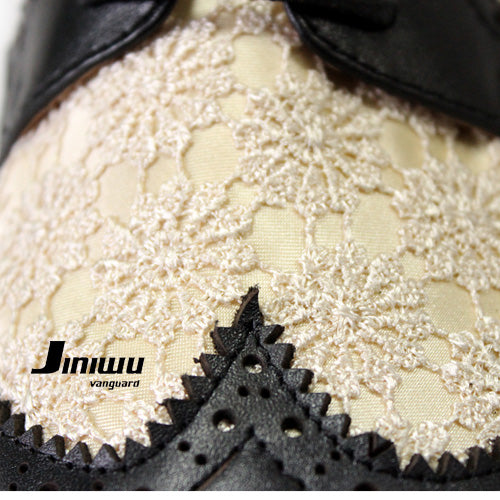 JINIWU VANGUARD AWARD WINNING MASTERPIECE EMBROIDERED LEATHER SHOES IN BLACK AND BEIGE - boopdo