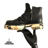 JINIWU VANGUARD BOOPDO STYLE THICK SOLED OIL WAX LEATHER BOOTS IN BLACK WITH DOUBLE ZIPPER - boopdo