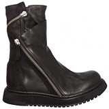DIAHNE EXCLUSIVE LEATHER WITH ZIP FRONT DETAIL BLACK BOOTS - boopdo