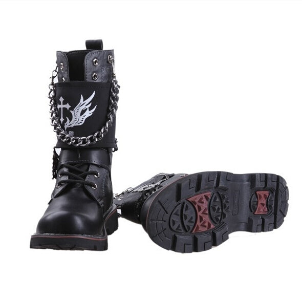 KATIELA METAL SKULL GARCIA LACE UP BOOTS IN BLACK - boopdo