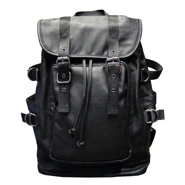 FONTAY ZRIGA CAMPUS LEATHER CASUAL BACKPACK IN BLACK - boopdo
