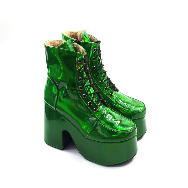 MOMO GOTHIC KAYCE STYLE PLATFORM ANKLE BOOTS IN GREEN - boopdo