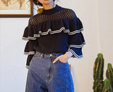 8GIRLS RUFFLE DETAIL KNITTED TOP IN DARK BLUE - boopdo