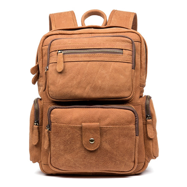 MANTIME BOOPDO DESIGN VERTICAL SQUARE TRAVEL LEATHER BACKPACK IN KHAKI - boopdo