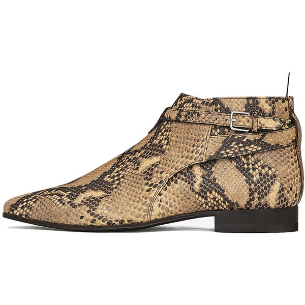 NADEMILI LEOPARD TOE POINTED SERPENTINE SNAKE LEATHER CHELSEA BOOTS - boopdo