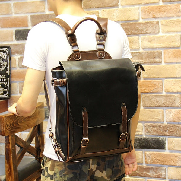 FONTAY ZRIGA LEATHER TRAVEL BACKPACK IN BLACK - boopdo