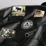 ALLO WOLF AIR FORCE PILOT PATCHWORK FAUX BLACK LEATHER JACKET - boopdo