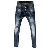 DSTWO PATCH HOLE RIPPED DENIM LOW WAIST SLIM JEANS IN BLUE - boopdo