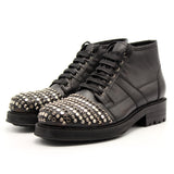 JINIWU VANGUARD BROGUE HANDMADE BRITISH DESIGN THICK SOLED LEATHER BOOTS IN BLACK WITH RIVET - boopdo