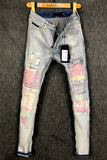 NIFTIWARE LOW WAIST SLIM  WASHED RIPPED HOLE RETRO JEAN PANTS IN LIGHT BLUE - boopdo