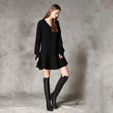 C4MORE HIPSTER MASTER YODA RETRO STYLE V NECK LONG SLEEVE BLACK DRESS - boopdo