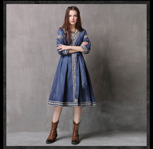 ARTKA KYRA FRIO KEER MID LENGTH DENIM JEAN DRESS - boopdo