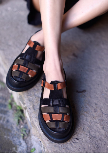 ARTMU LEATHER WOVEN SANDALS IN COLOR BLOCK - boopdo