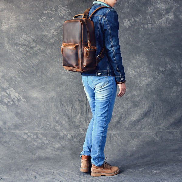 TWENTY FOUR STREET 15 INCHES HEAD LAYER HANDMADE LEATHER BACKPACK - boopdo