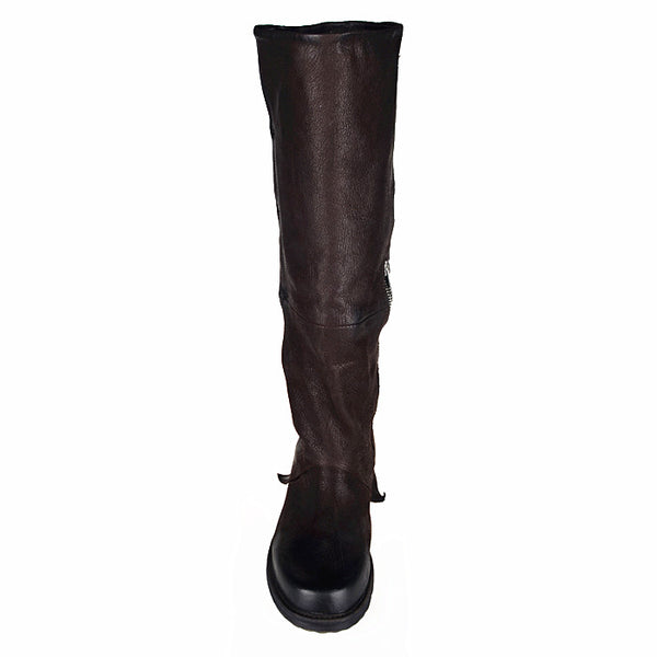 PROVA PERFETTO ROMAN SQUARE TOE KNEE HIGH LEATHER BOOTS IN BLACK - boopdo