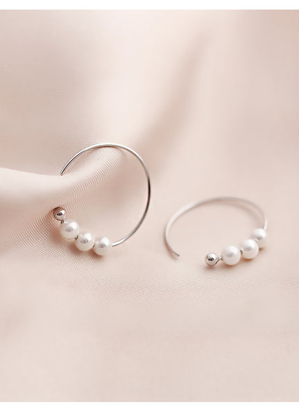SILVER OF LIFE ROTATED PEARL DESIGN HOOP EARRINGS - boopdo