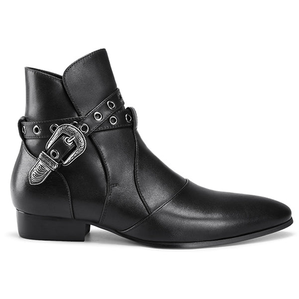 NADEMILI HORSE BIT BUCKLE HANDMADE LEATHER TOE POINTED CHELSEA BOOTS - boopdo