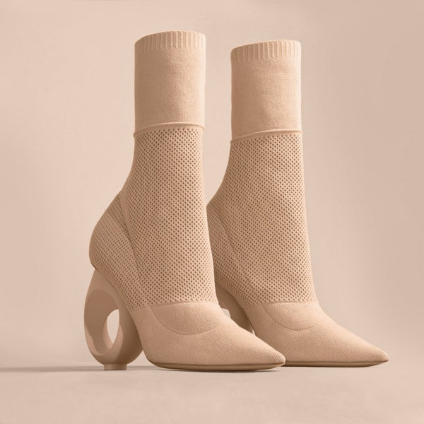 PLATGORM BAROLO HIGH HEEL POINTED TOE BOOTIES WITH KNITTED SOCK - boopdo
