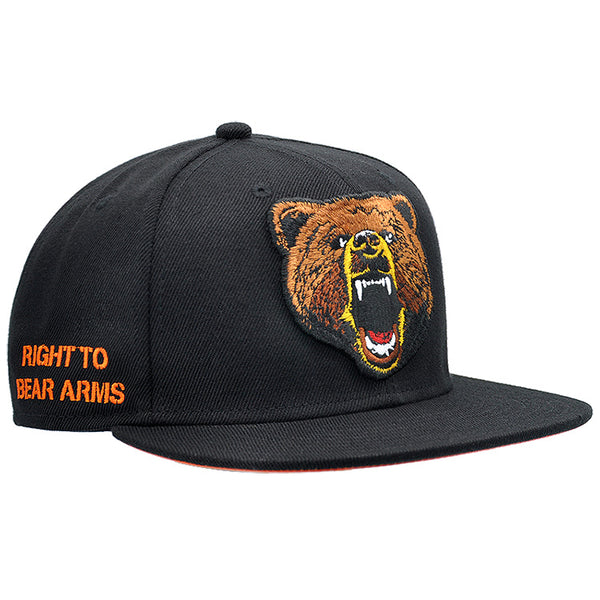 BROWN BEAR ARMS HIP HOP BASEBALL FLAT SNAP CAPS IN BLACK - boopdo