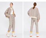 TOYOUTH LOOSE BLACK CHECK BOMBER JACKET WITH ORANGE STRIPE - boopdo