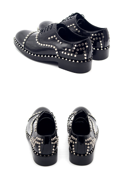 JINIWU VANGUARD LEATHER OXFORD SHOES IN BLACK WITH RIVET - boopdo