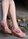 ARTMU DOUBLE BUCKLE DESIGN WEDGE SANDALS IN PINK - boopdo