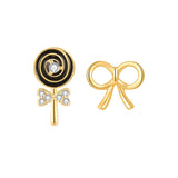 JELLY GIRL 18K GOLD LOLLIPOP AND BOW DESIGN STUD EARRINGS - boopdo