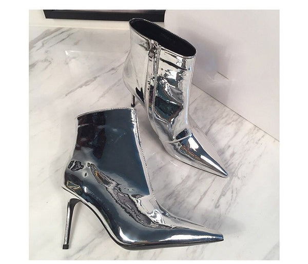 MARXIN SUPERSTAR SHINY HIGH HEELED ANKLE LEATHER BOOTS - boopdo