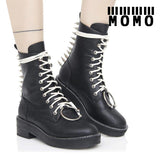 MOMO GOTHIC MARTICO RIVET METAL CHUNKY SOLE ANKLE BOOTS IN BLACK - boopdo