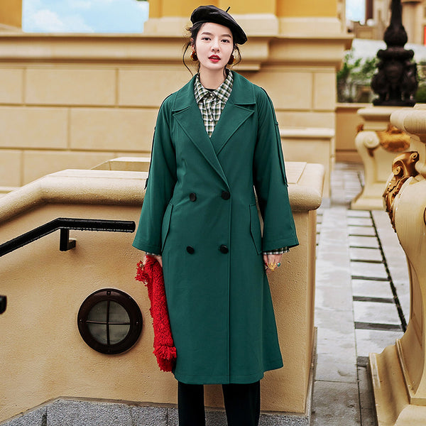 8GIRLS LONG TRENCH COAT WITH BELT IN GREEN - boopdo