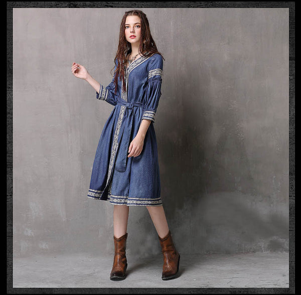 ARTKA KYRA FRIO KEER MID LENGTH DENIM JEAN DRESS - boopdo