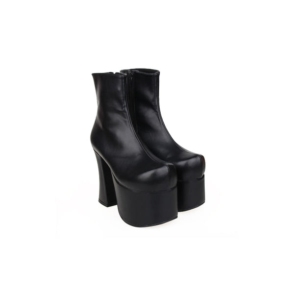 LOLITA GOTHIC COSBY PUNK DARK QUEEN HIGH HEEL PLATFORM BOOTIES IN BLACK - boopdo