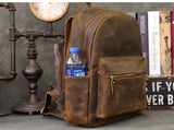 TWENTY FOUR STREET 14 INCHES CLASSIC HANDMADE RETRO TRAVEL BROWN LEATHER BACKPACK - boopdo