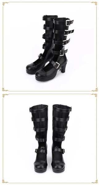 ANGELIC LOLITA MAGIC GIRL COSPLAY STYLE PLATFORM LONG BOOTS IN BLACK - boopdo