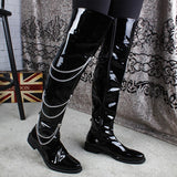 BUCKHEN BRITISH POLEX OVER THE KNEE BOOTS IN BLACK WITH CHAIN - boopdo