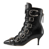 URBANWEAR SOCIAL CATWALK DESIGN BUCKLED LEATHER POINTED BOOTS - boopdo