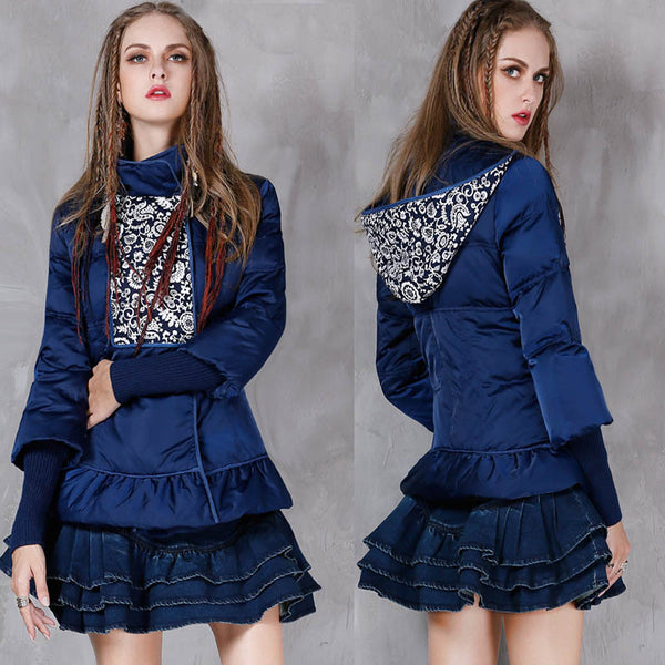 ARTKA KYRA FRIO KEER ETHNIC STYLE HOODED DOWN JACKET IN BLUE - boopdo