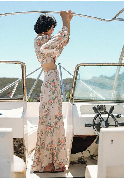 SINCE THEN CROPPED FLORAL PINT BLOUSE WITH MATCHING MAXI SKIRT - boopdo